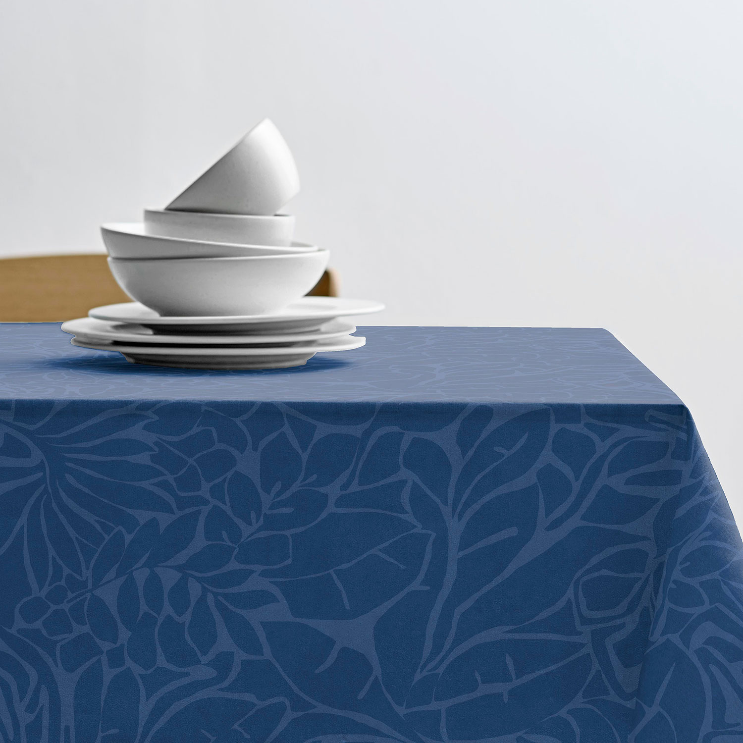 Södahl Damaskdug Abstract Leaves, Ø160 cm, Blu