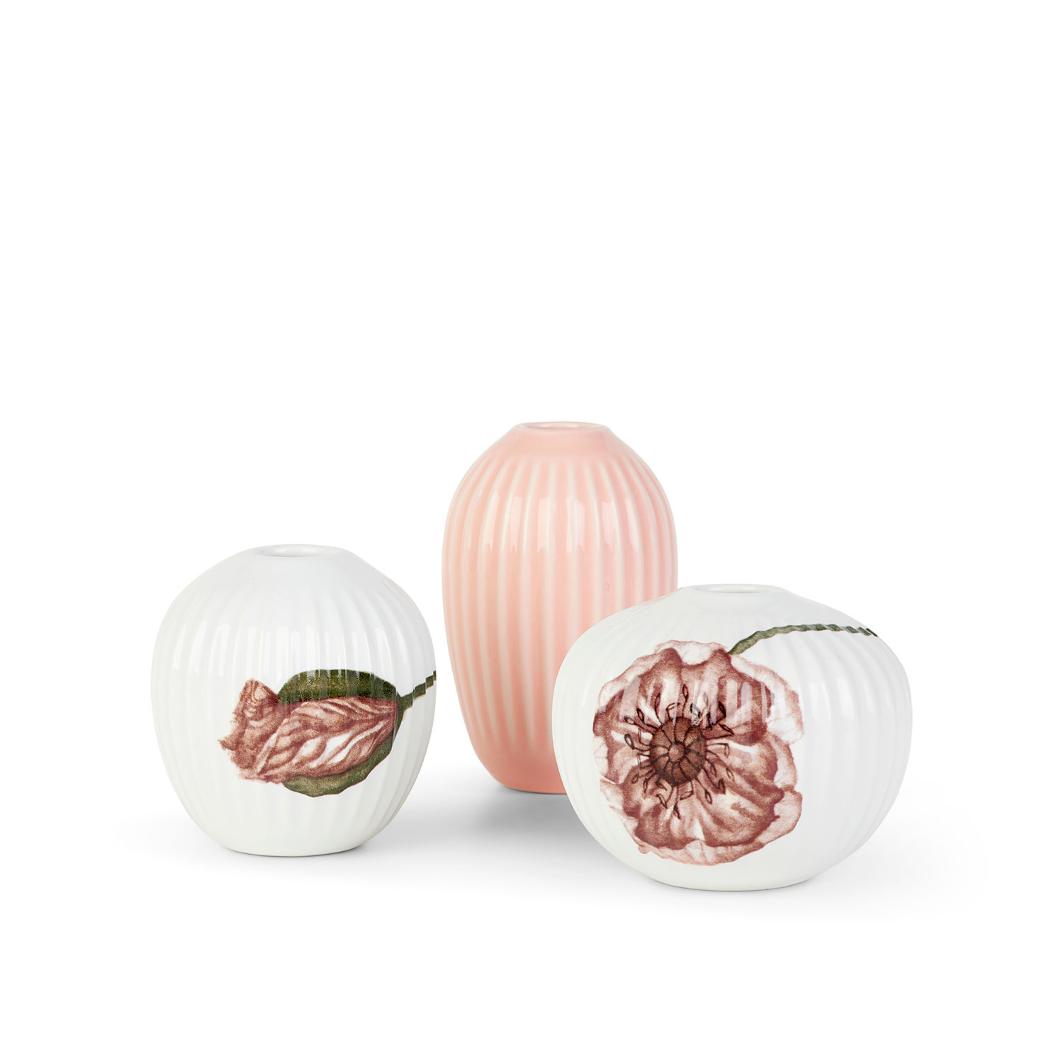 Kähler Vase Poppy, Hvid med deko, Sæt á 3 Stk.
