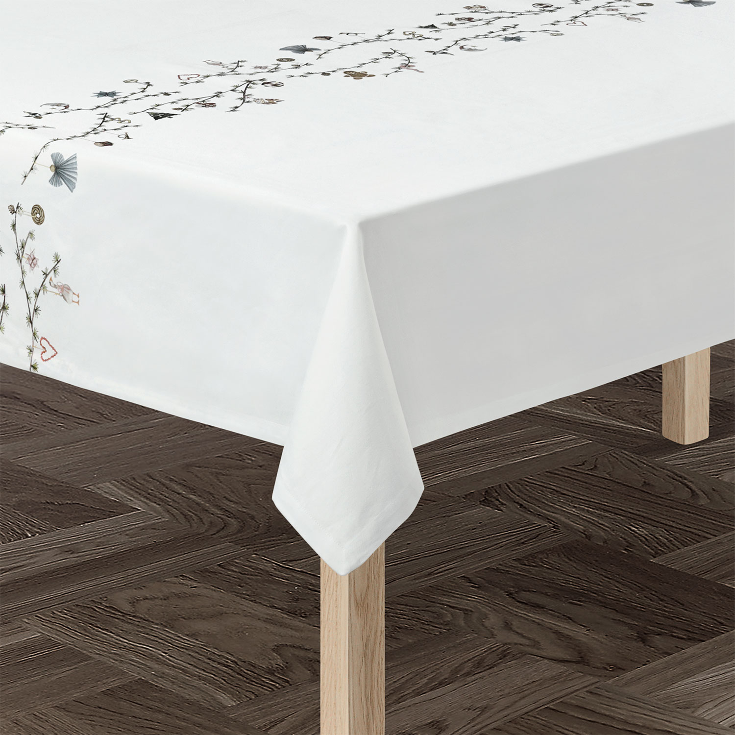 Kähler Dug Christmas 150x270 cm, Hvid med deko