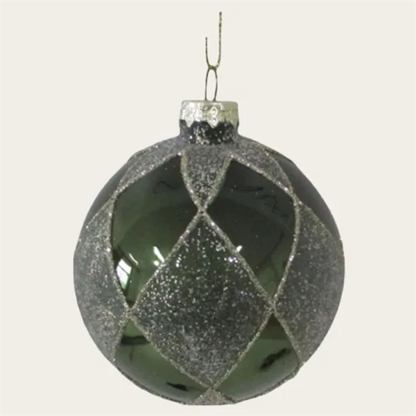 Det Gamle Apotek Julekugle i Glas grøn med ruder - Ø8cm.