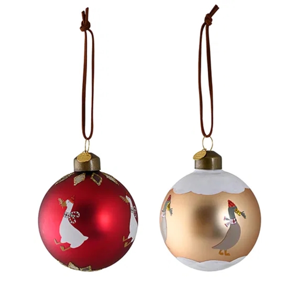 Det Gamle Apotek Julekugler 2 stk. Glas - Gæs Ø7cm.