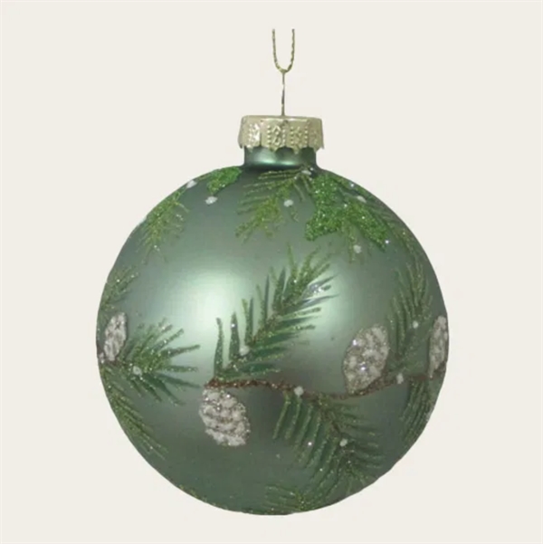 Det Gamle Apotek Julekugle i Glas med Gran - Ø8cm.