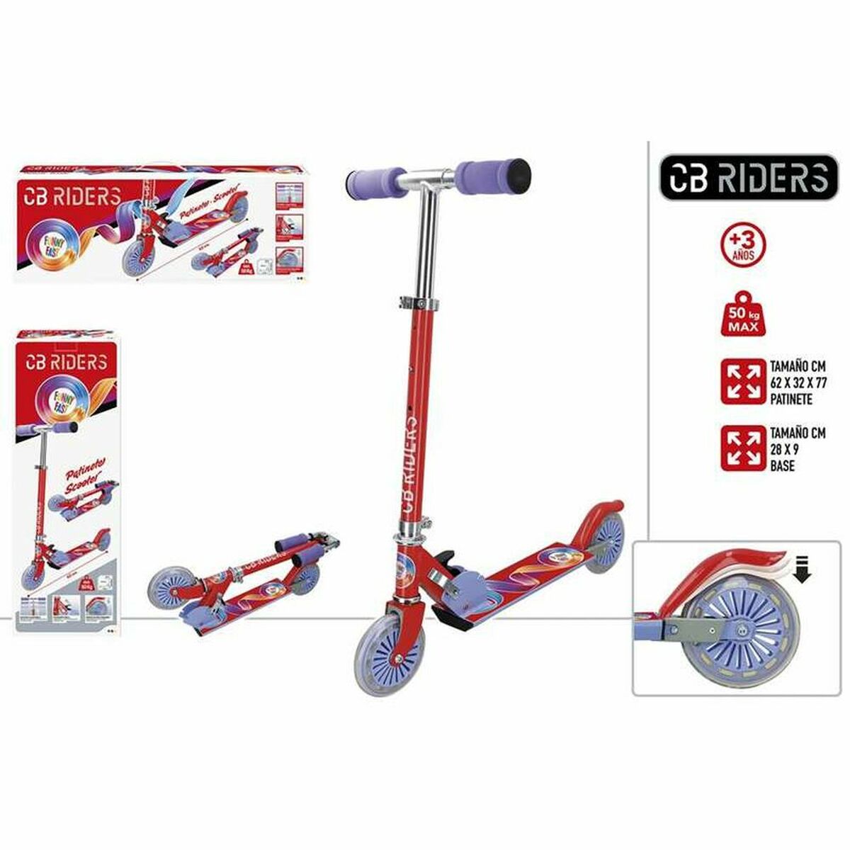 Legetøjsscooter Colorbaby Rød Aluminium Kort håndtag (77 cm)