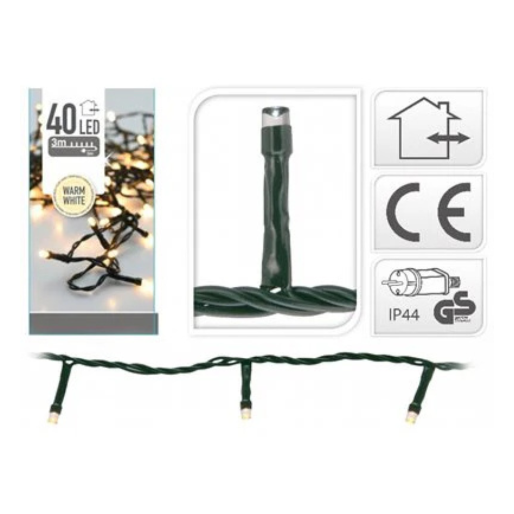 Lyskæde 40 LED varm hvid 4m