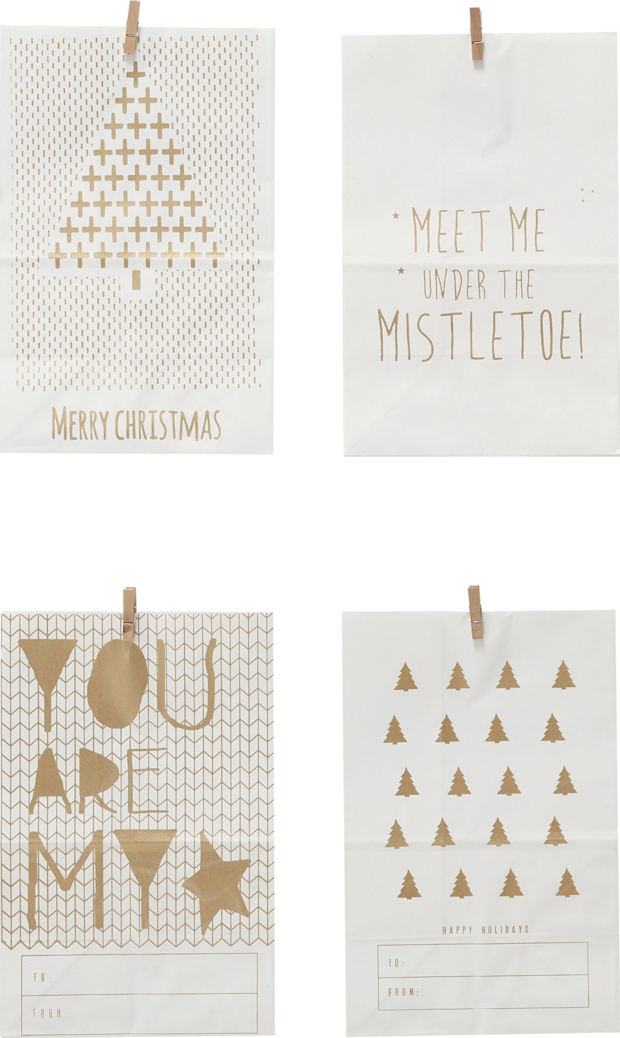 Papirgavepose Hübsch Angela H28 x B13 x L18 cm hvid/guld julegavepose