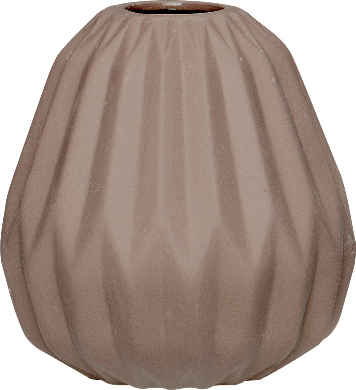 Vase Ya fra Hübsch i brun porcelæn med rilledesign Ø10xH11 cm