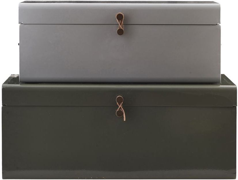 Opbevaringsbokse House Doctor Metal sæt á 2 stål opbevaringskasser grøn & lysegrå