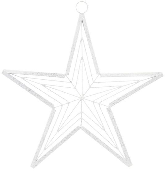 Ornament House Doctor Genna stjerneformet julepynt hvid/sølv Ø21 cm glimmer metal