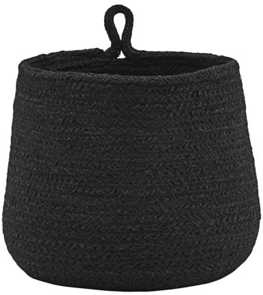 Opbevaringskurv House Doctor Hang natur søgræs sort Ø18×H16 cm med hank