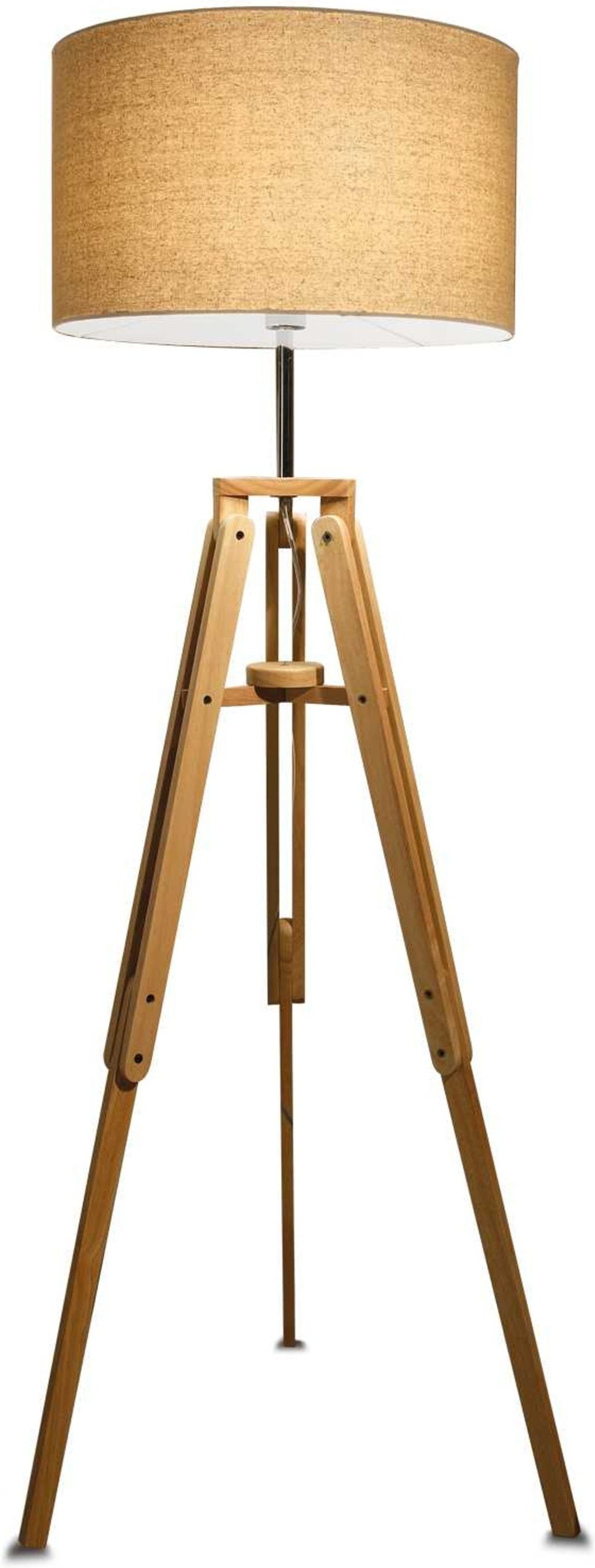 Gulvlampe Ideal Lux Klimt naturtræ med stofskærm Ø49,5×H161 cm indendørs belysning kromdetaljer