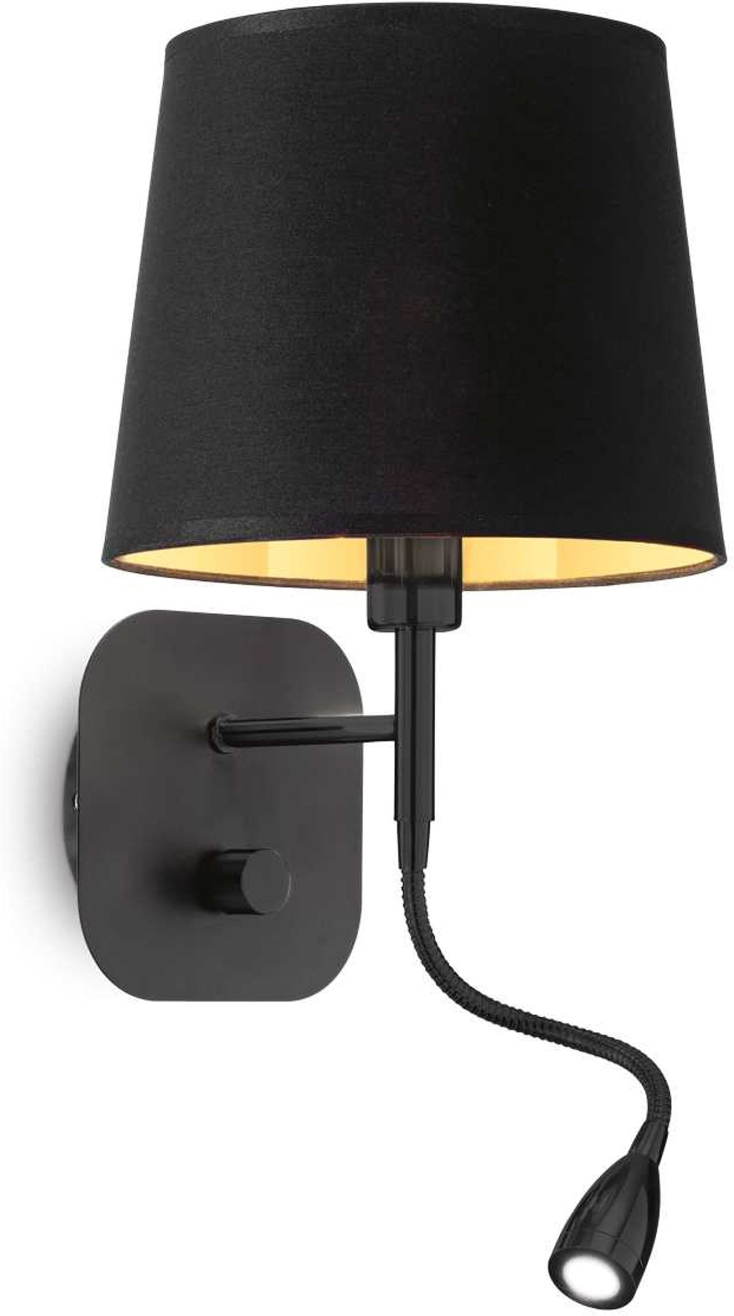 Væglampe Ideal Lux Nordik matsort metal/gylden stofskærm H48×B18×L21 cm med integreret LED
