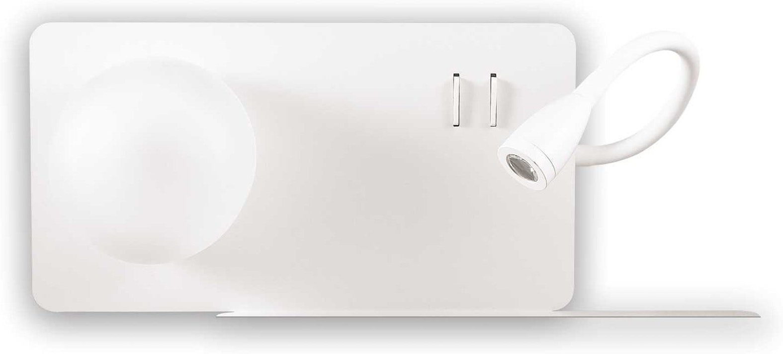 Væglampe Ideal Lux Book med satin glasdiffuser fleksibel LED-arm og USB-stik hvid