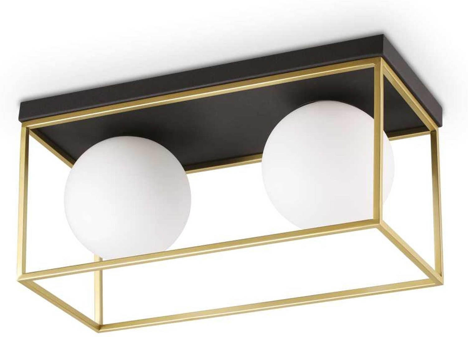 Loftlampe Ideal Lux Lingotto matsort og mat messing med hvid overlay glas