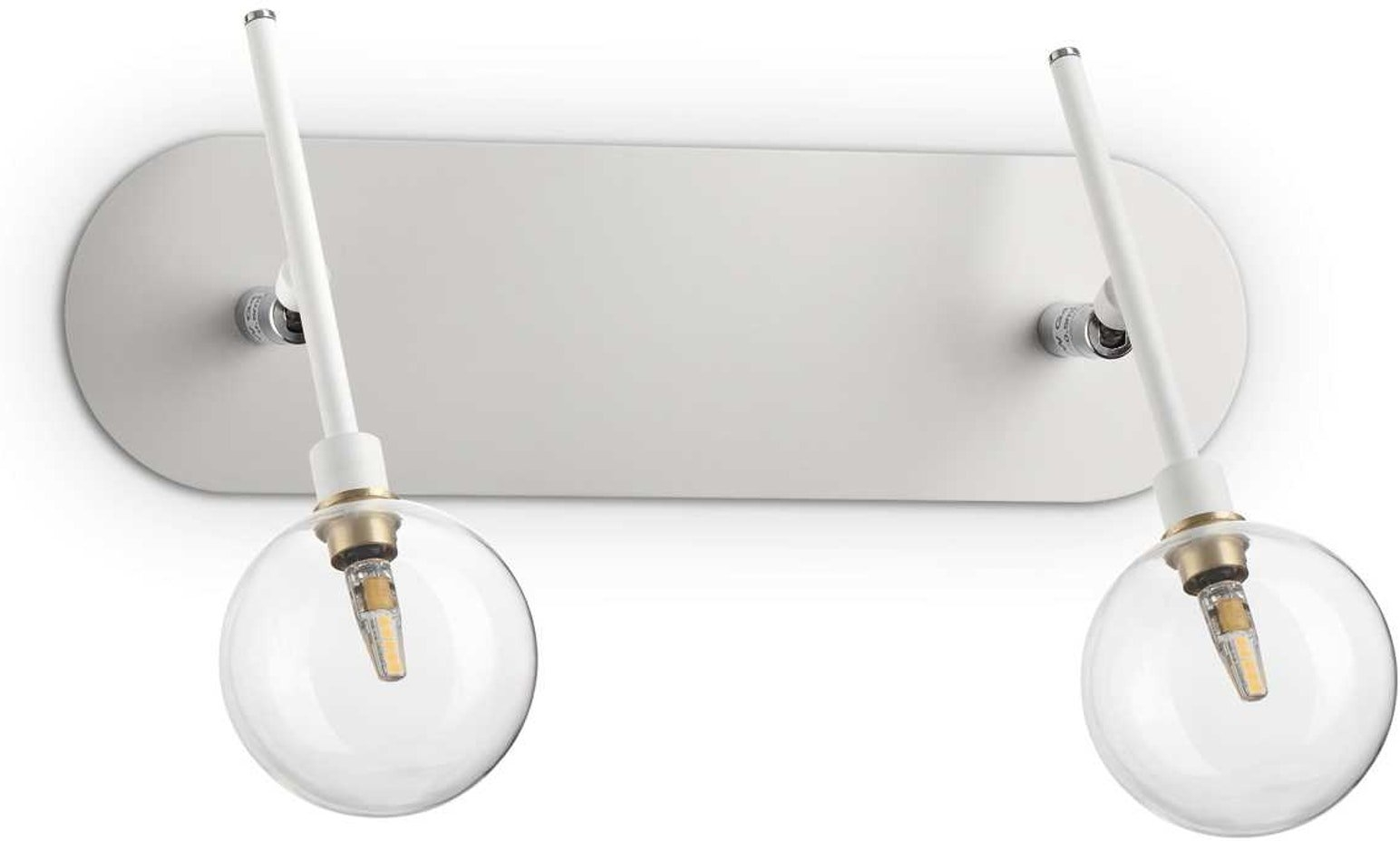 Væglampe Ideal Lux Maracas hvid/messing med klare glas-skærme L38 x H27 x B12,5 cm inkl. 2 G4 2W pærer