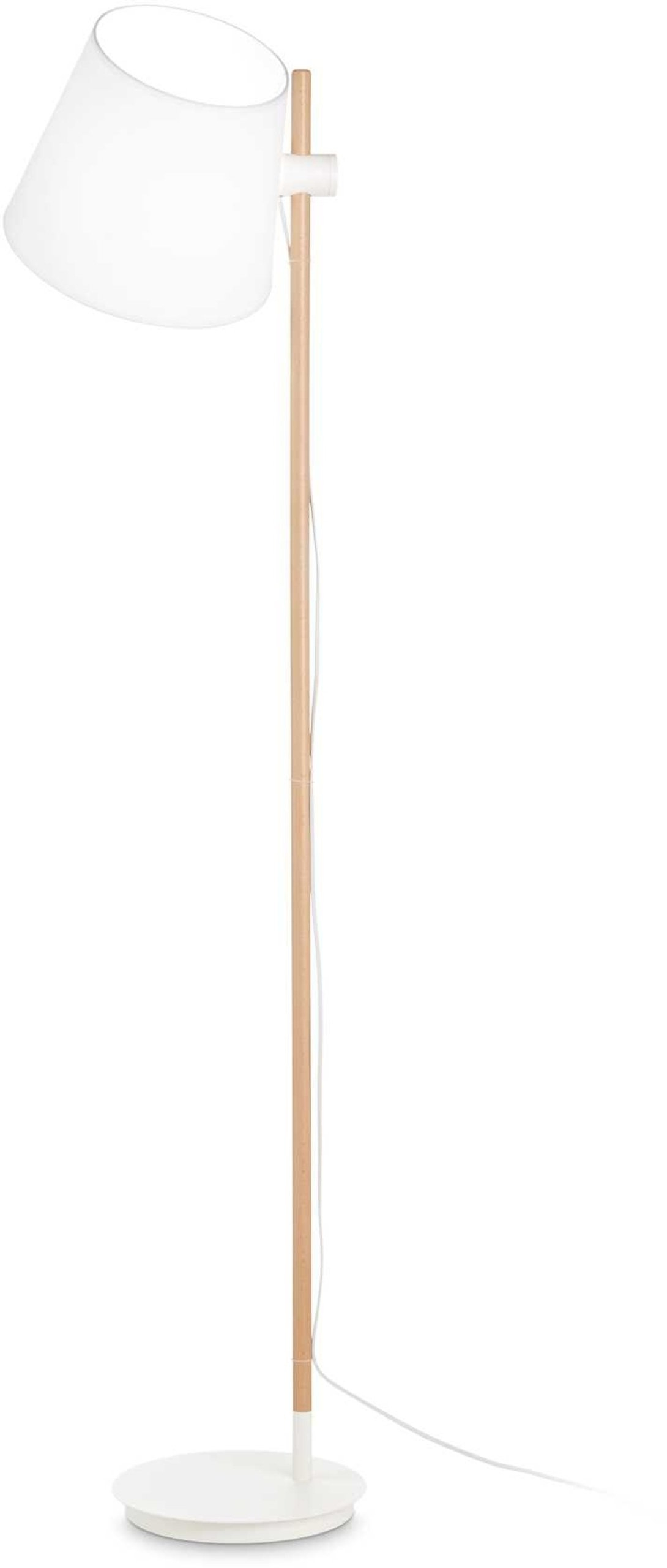 Gulvlampe Ideal Lux Axel designlampe naturtræ & hvid stof højdejusterbar H168 Ø30