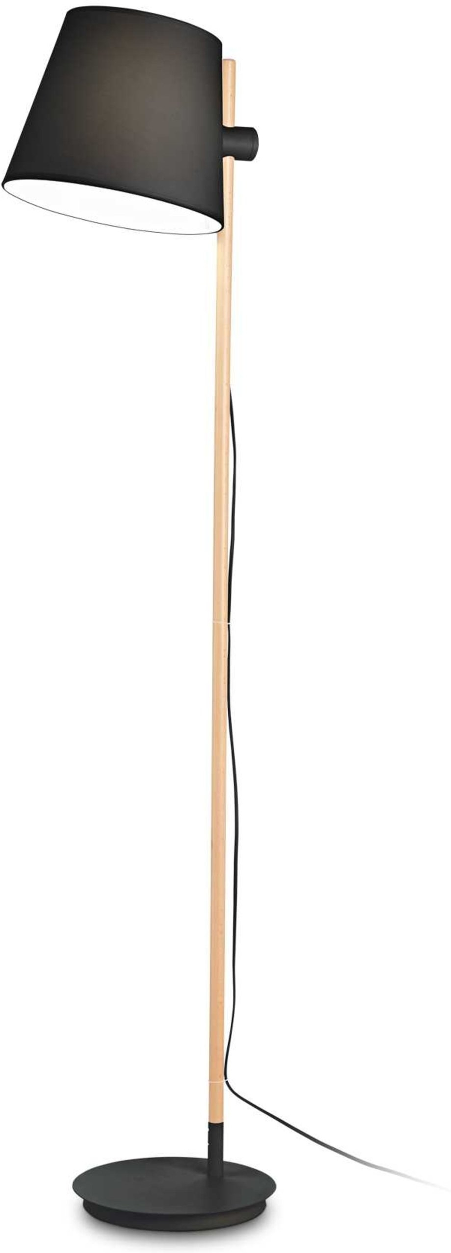 Gulvlampe Ideal Lux Axel - moderne træstandlampe med sort stofskærm Ø30, stabil base Ø28, E27 fatning