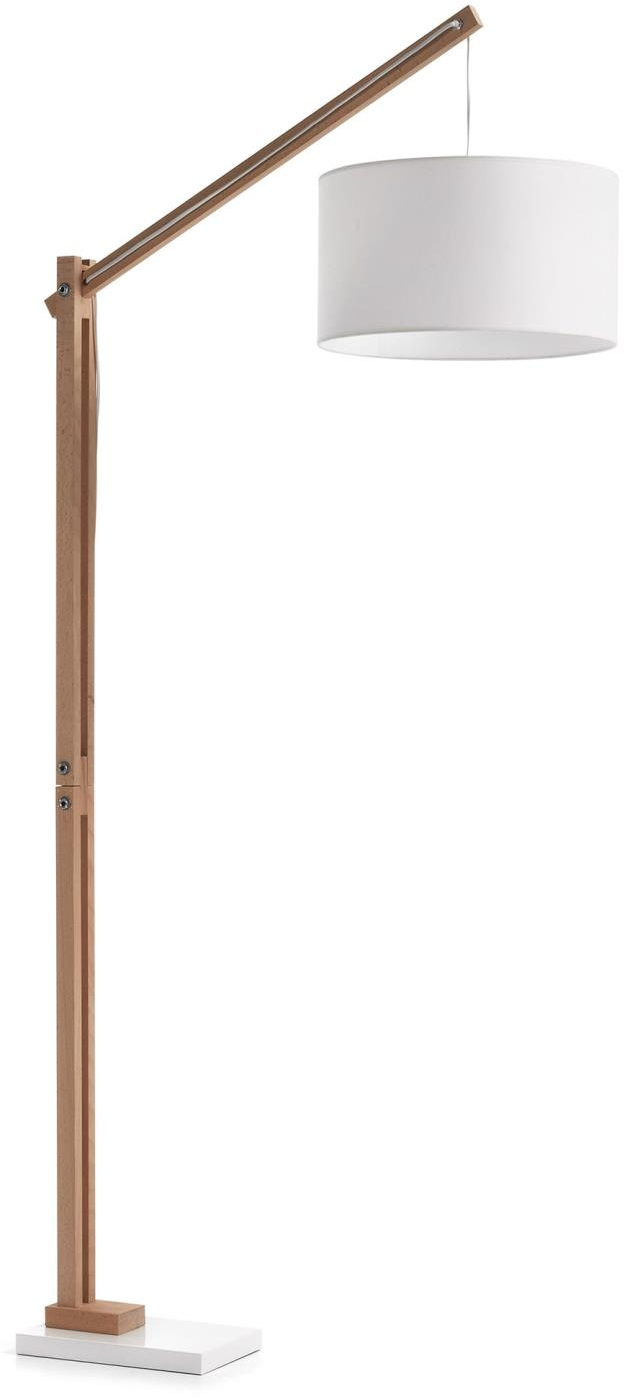 Gulvlampe/standerlampe Kave Home Riaz i massivt bøgetræ, hvidt pulverlakeret stål og bomuldsskærm H186xB40xL82 cm