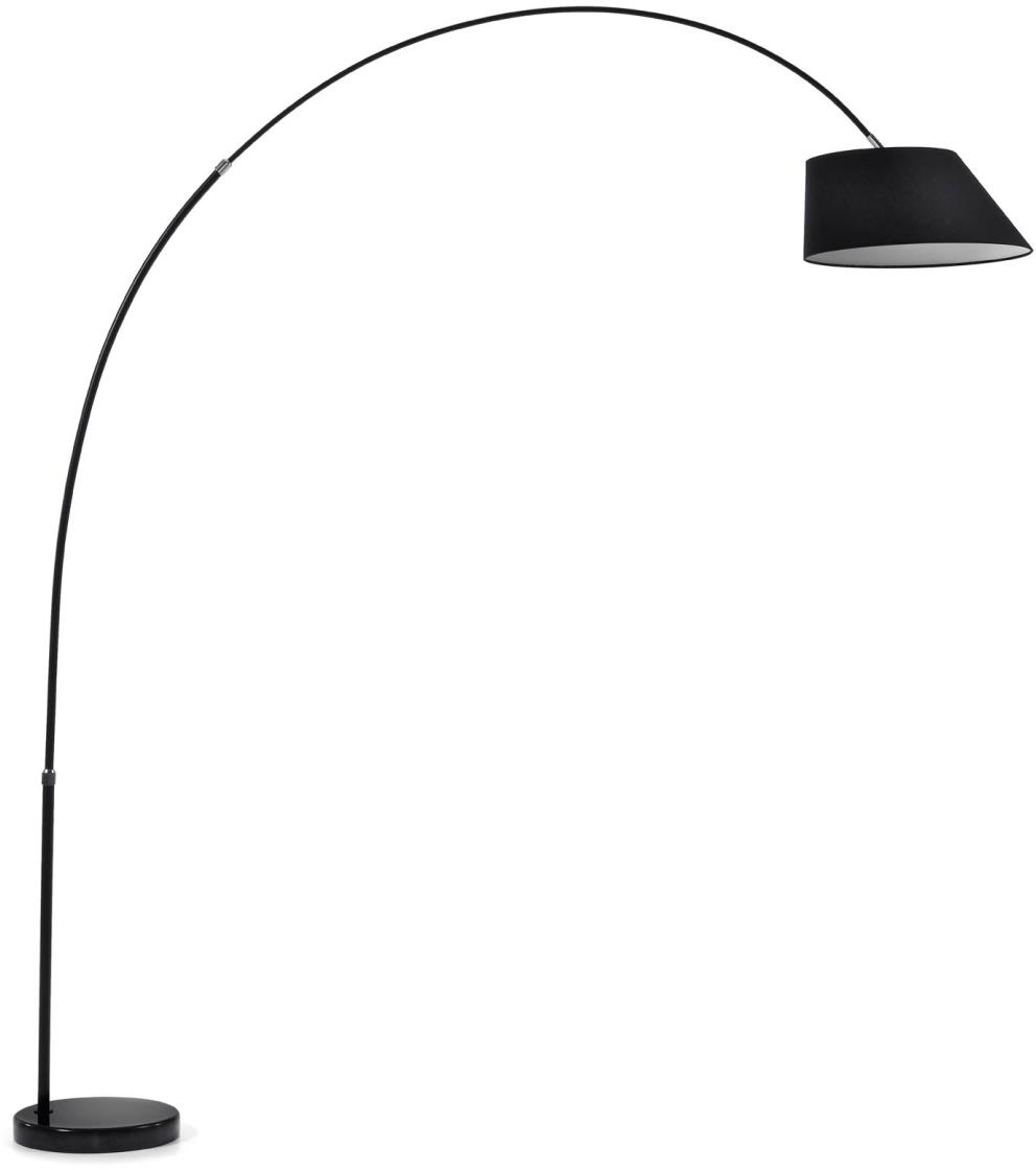 Gulvlampe Kave Home May, moderne nordisk stil, sort stålarm & marmorbase med bomuldsskærm, E27, H189 cm