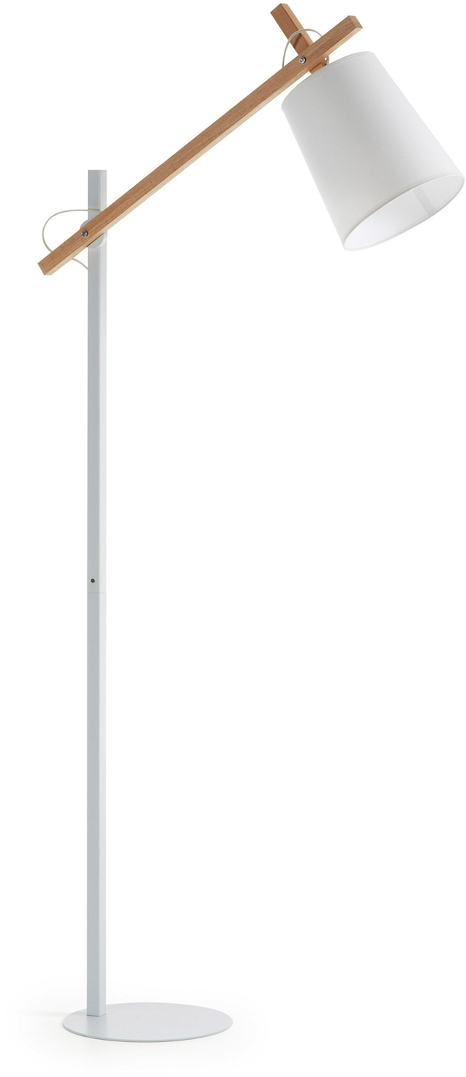 Kave Home Kosta gulvlampe - nordisk moderne, justerbar bøgetræarm og bomuldskærm, H166 cm, hvid/natur