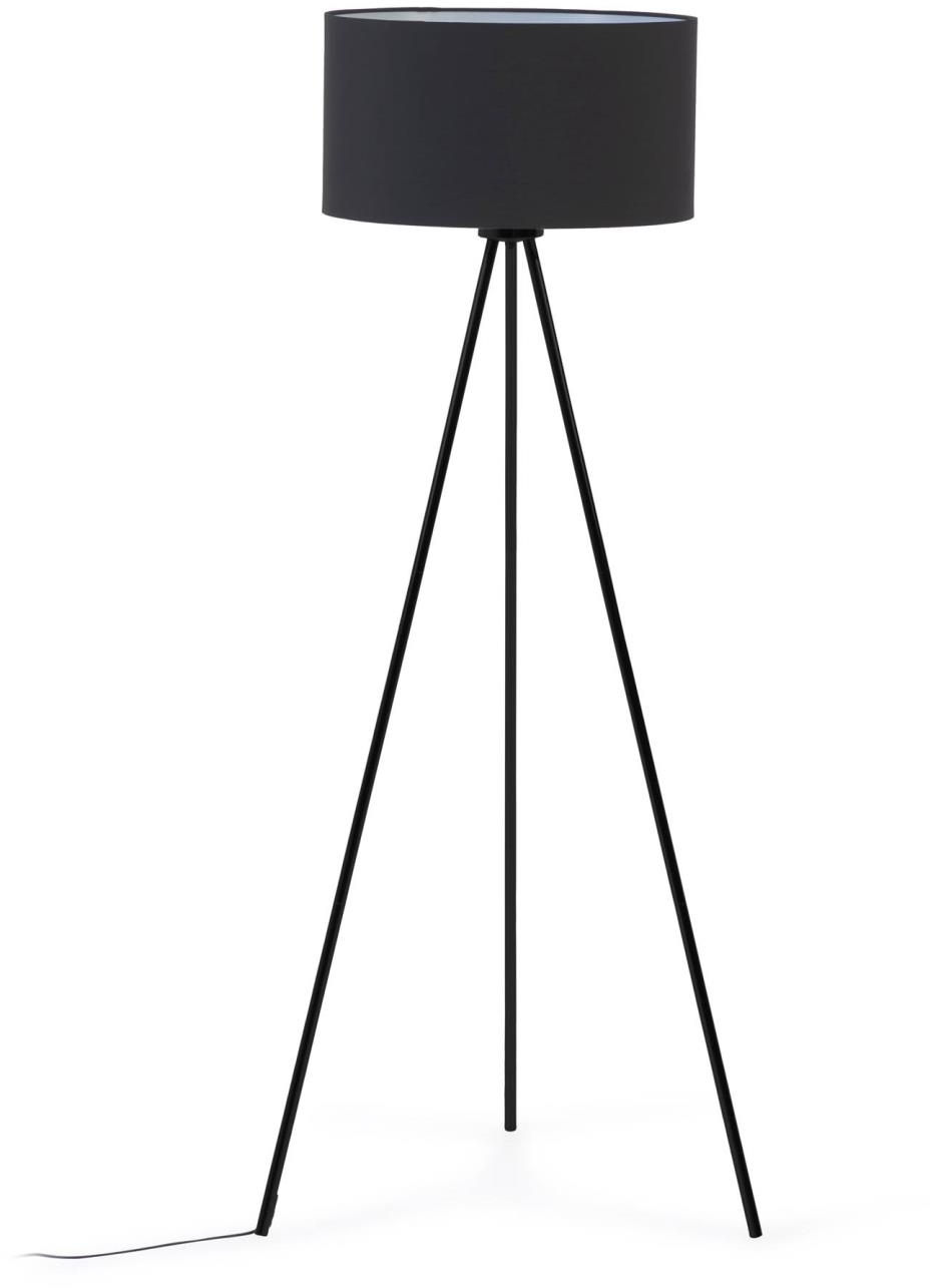 Gulvlampe Kave Home Ikia - Moderne sort tripodlampe Ø65×H157 cm med bomuldsskærm, E27