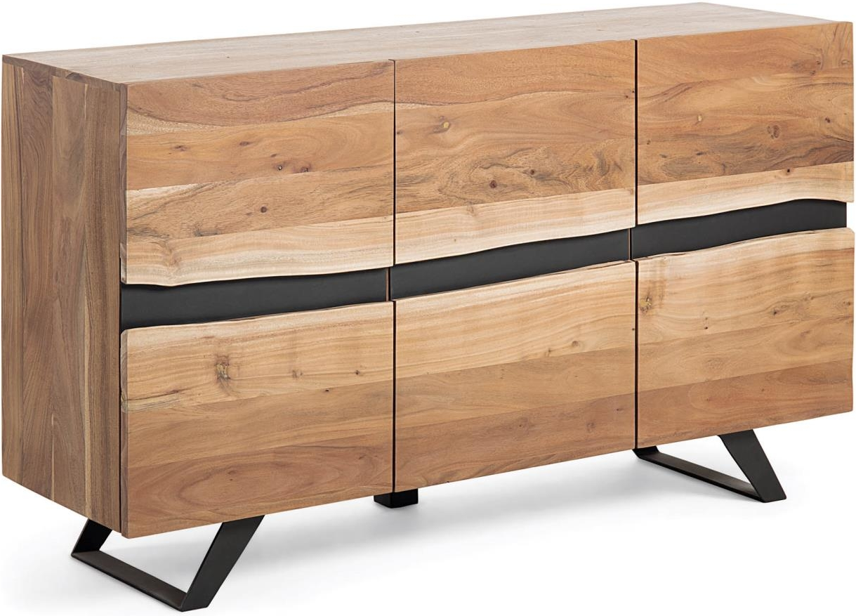 Skænk Kave Home Uxia i massivt akacietræ og sort metal - rustik industriel sideboard 148×43×85 cm