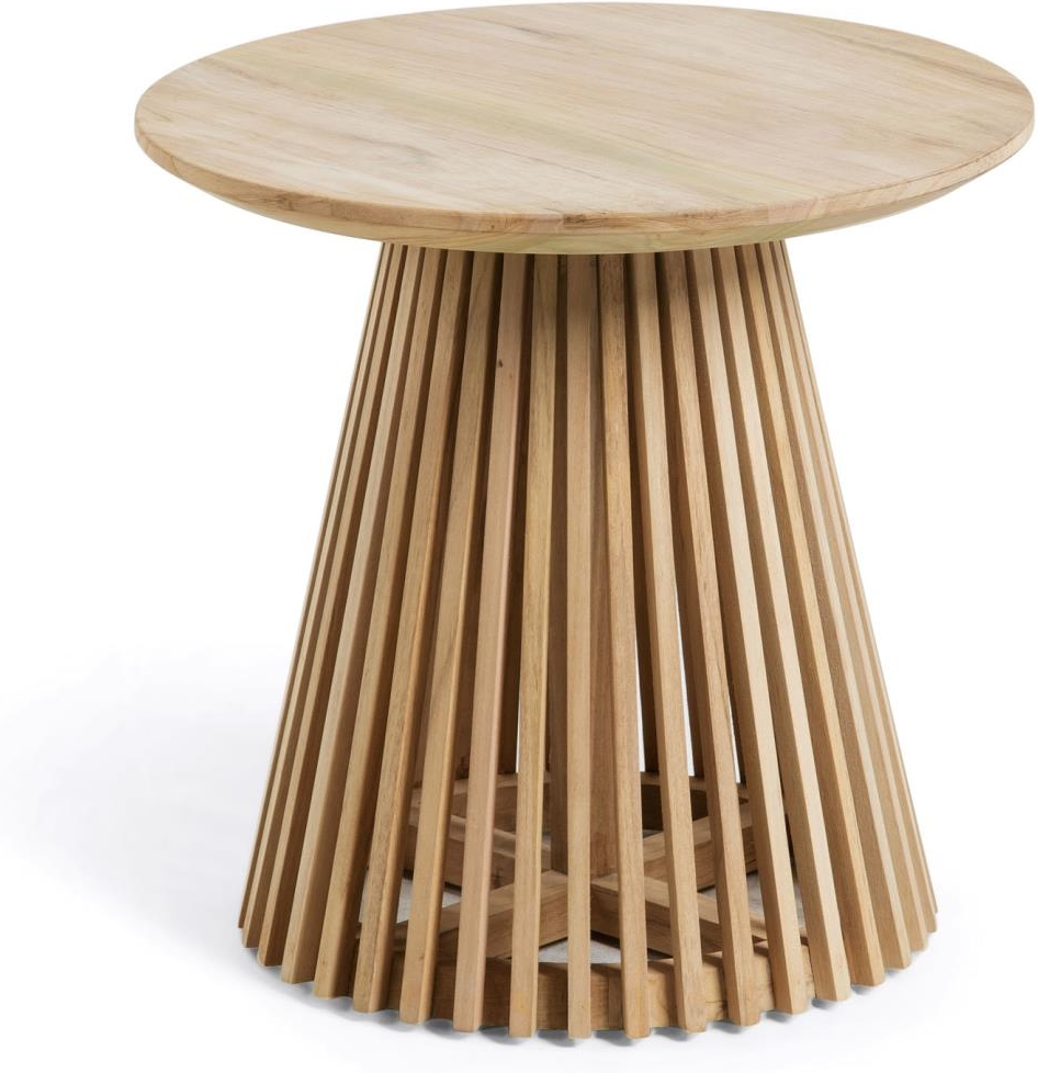 Udendørs sidebord Kave Home Jeanette i massivt teaktræ Ø50 x H48 cm natur