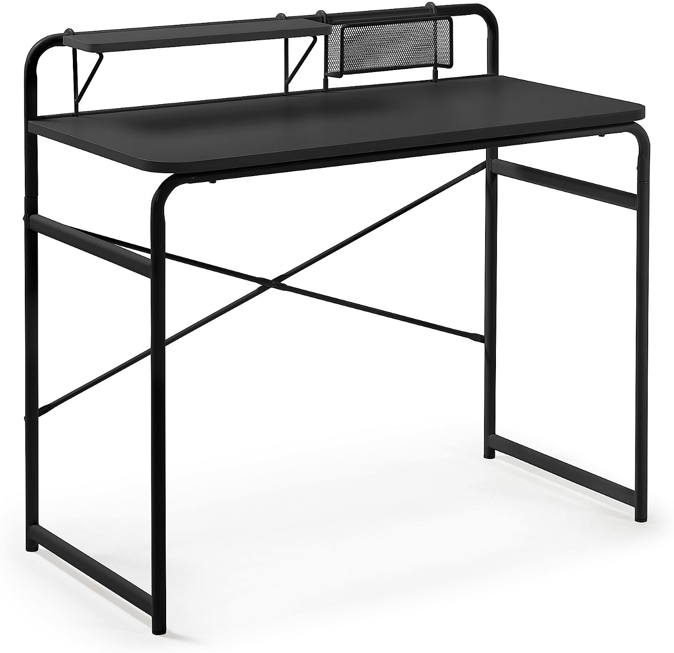 Skrivebord Kave Home Davina sort stål med opbevaringshylde L98xD46xH89 cm