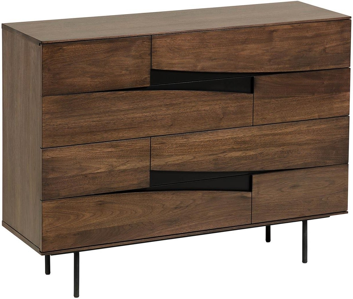 Kommode Kave Home Cutt - natur/brun valnøddetræ med sorte stålben - 120x40x91 cm