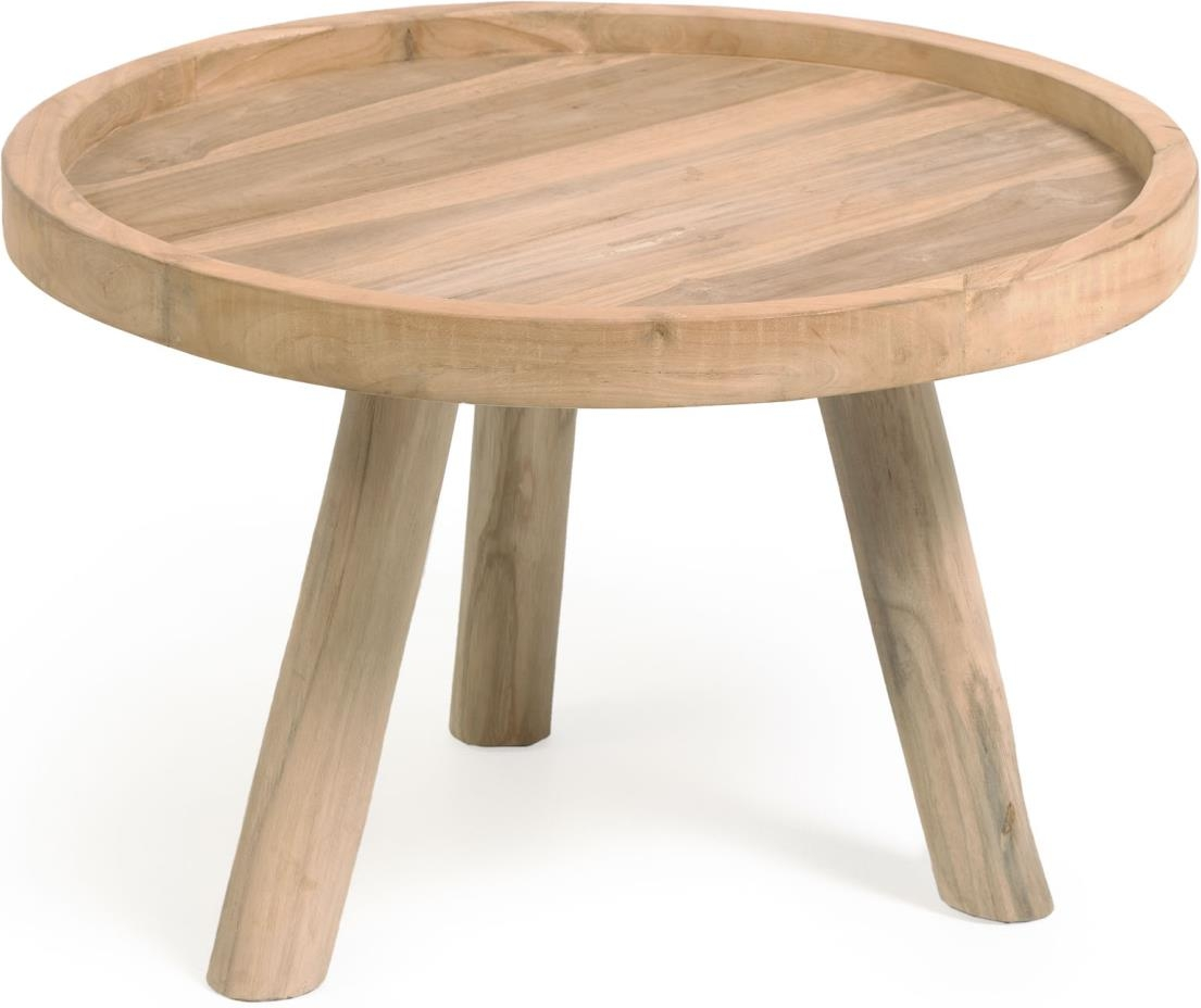 Udendørs sofabord/sidebord Kave Home Glenda massivt teak natur rustikt design Ø55×36 cm