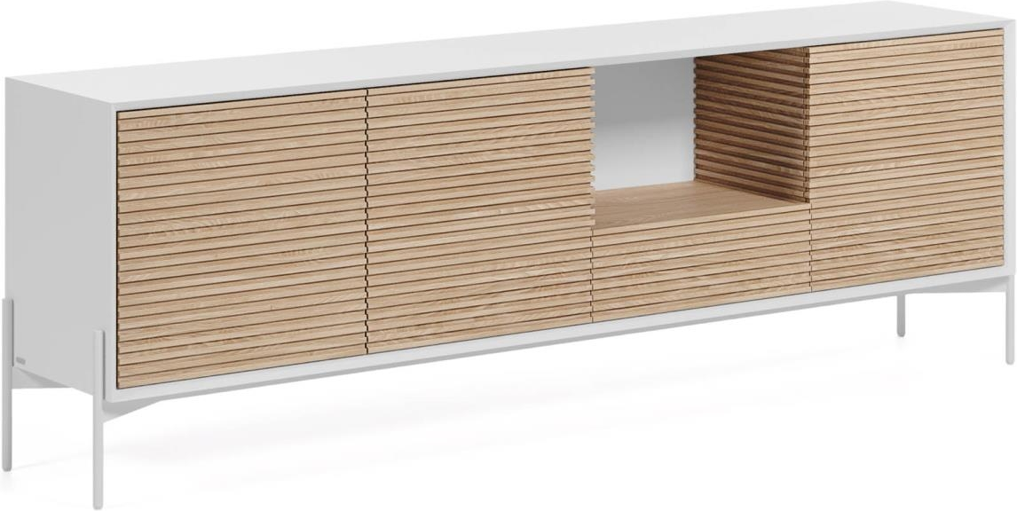 Skænk Marielle Kave Home H69xB207xD40 cm - Moderne nordisk asketræ/hvid med 3 døre & skuffe