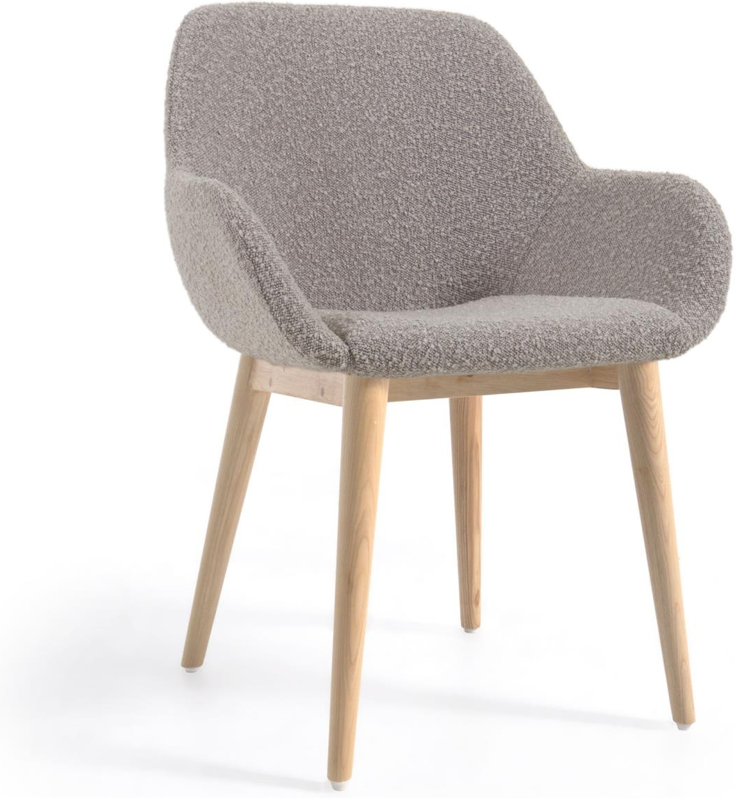Spisebordsstol med armlæn Kave Home Konna bouclé grå med asketræben nordisk design