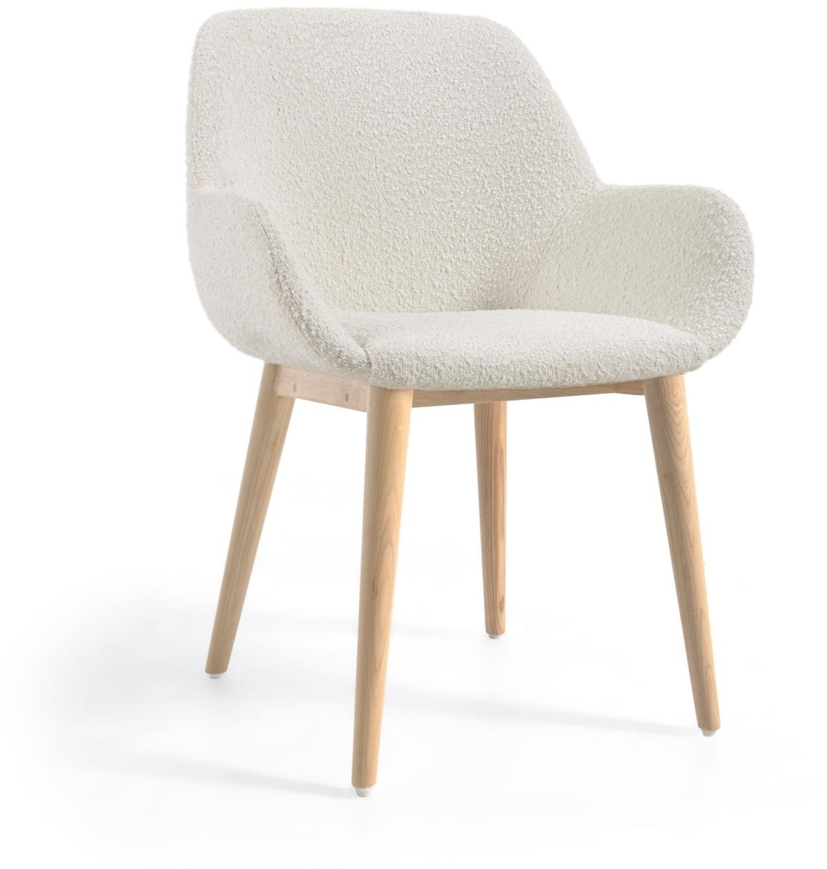 Spisebordsstol med armlæn Kave Home Konna polstret bouclé hvid egetræstel