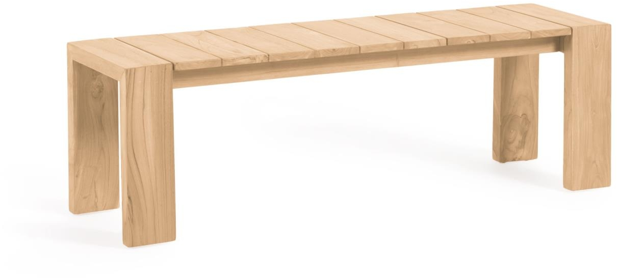 Kave Home Victoire bænk i naturfarvet massivt teak, rustik kolonial stil, H45 x B38 x L175 cm