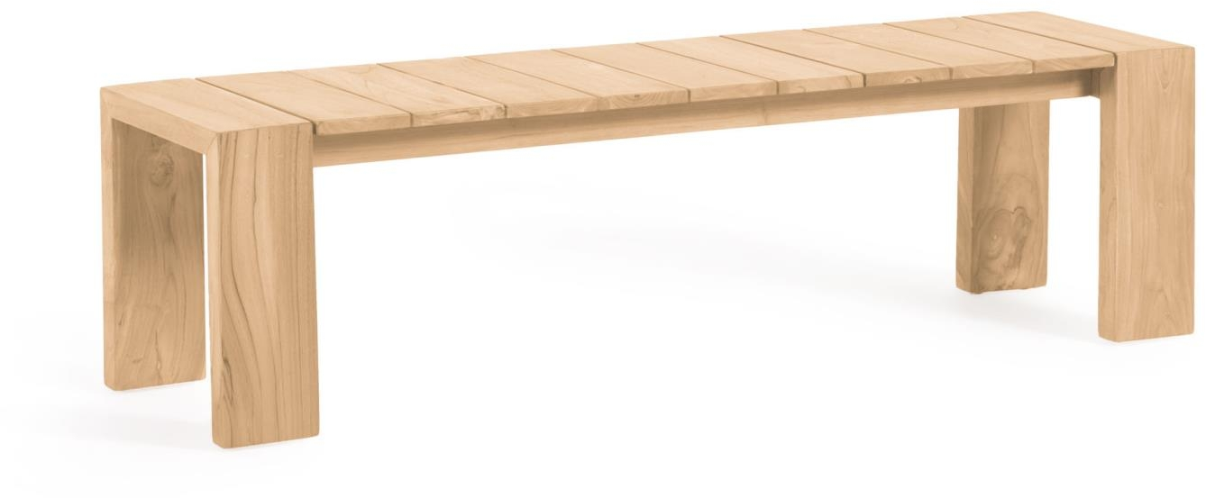 Udendørs bænk Kave Home Victoire i teaktræ natur ældret finish L215 x D38 x H45 cm
