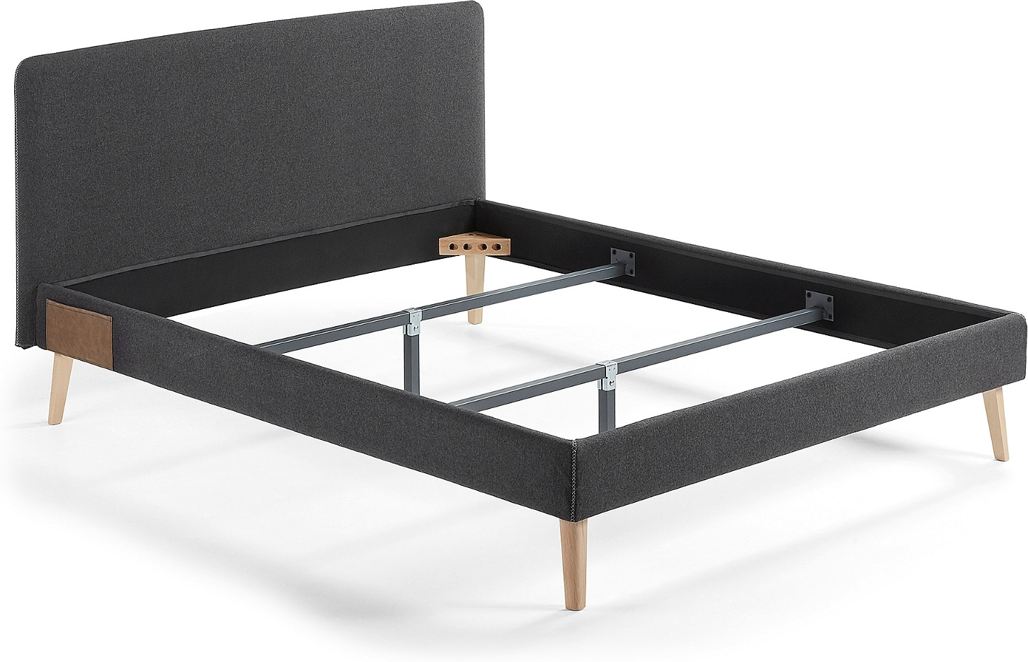 Sengeramme dobbeltseng Kave Home Dyla sort stof 150×190 cm nordisk moderne