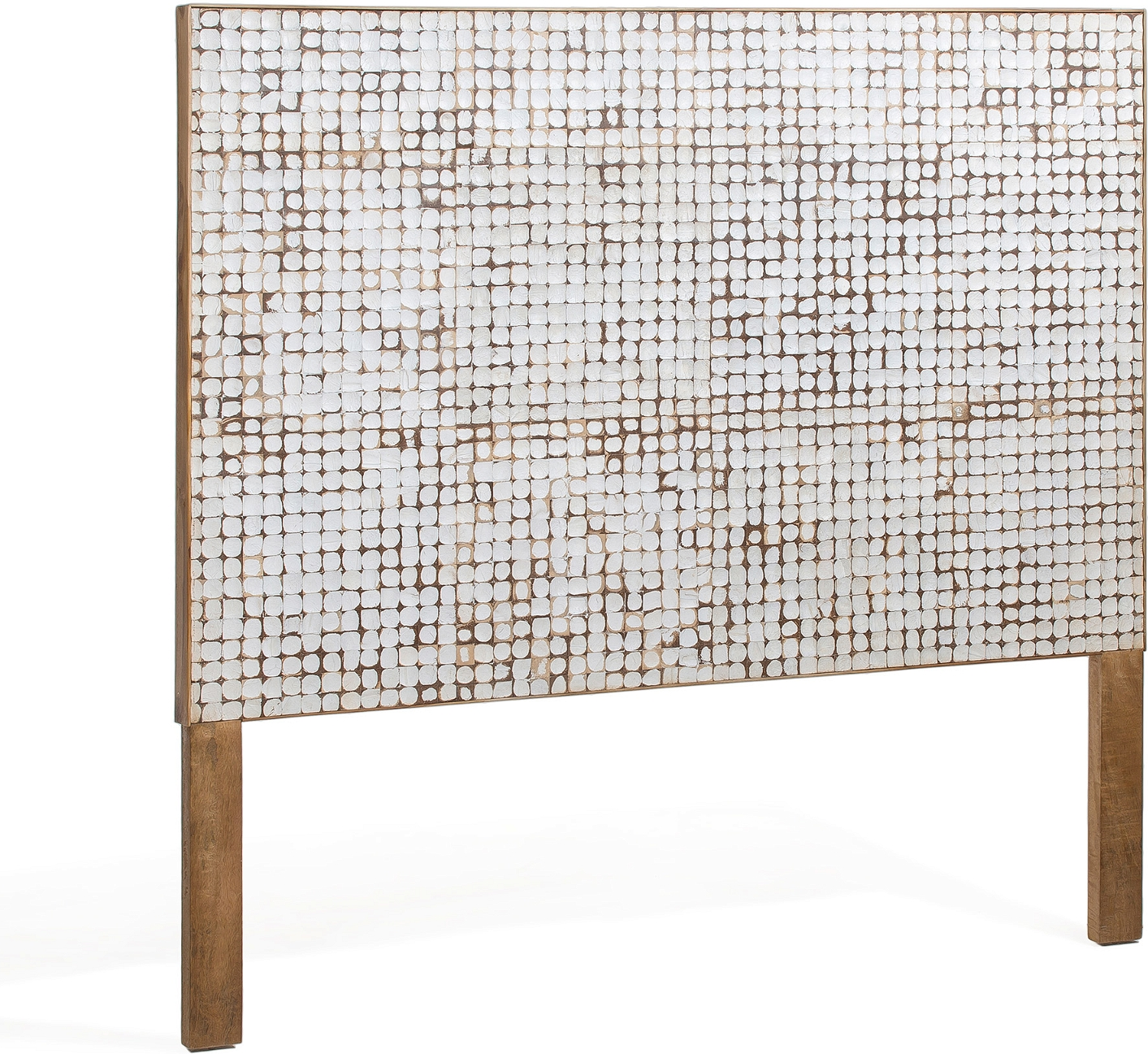 Sengegavl Kave Home Kron rustik i massivt mangotræ & kokosnøddeskaller hvid/natur H135xL174 cm