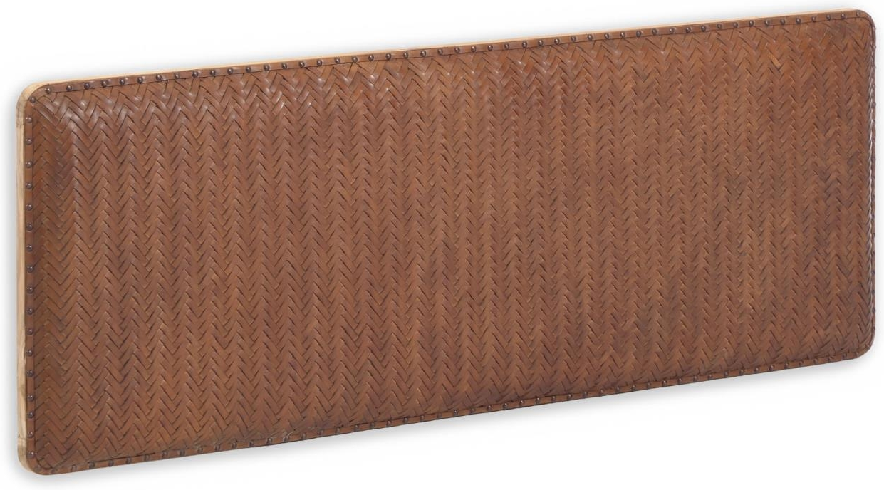 Sengegavl Kave Home Natesa i håndvævet okselæder og teaktræ natur polstret H60xL163 cm