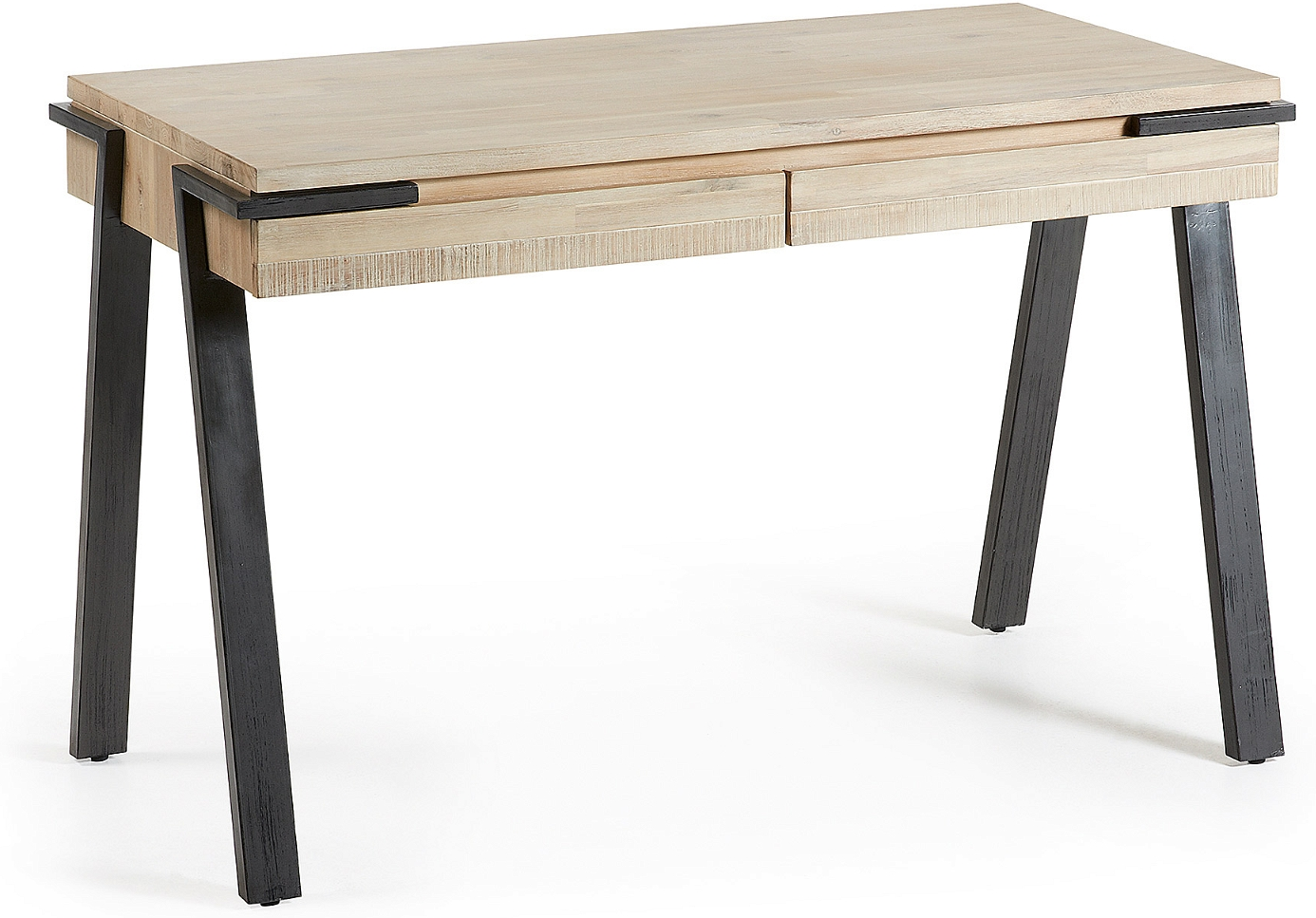 Skrivebord / Computerbord Kave Home Thinh Industrielt Rustikt Natur/Sort Akacietræ Stål Med 2 Skuffer L125x60x77 cm