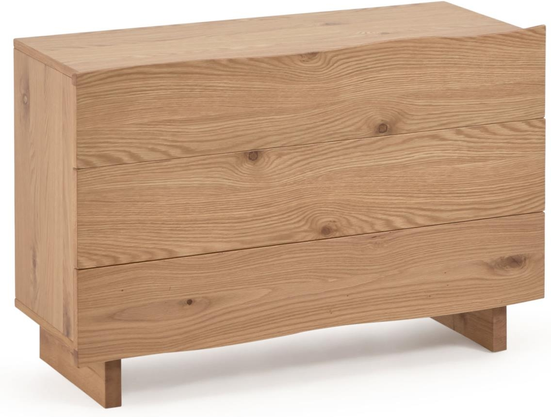 Kommode Rasha fra Kave Home - rustik kolonial naturfinér, 3 skuffer, H73×B104×D41 cm