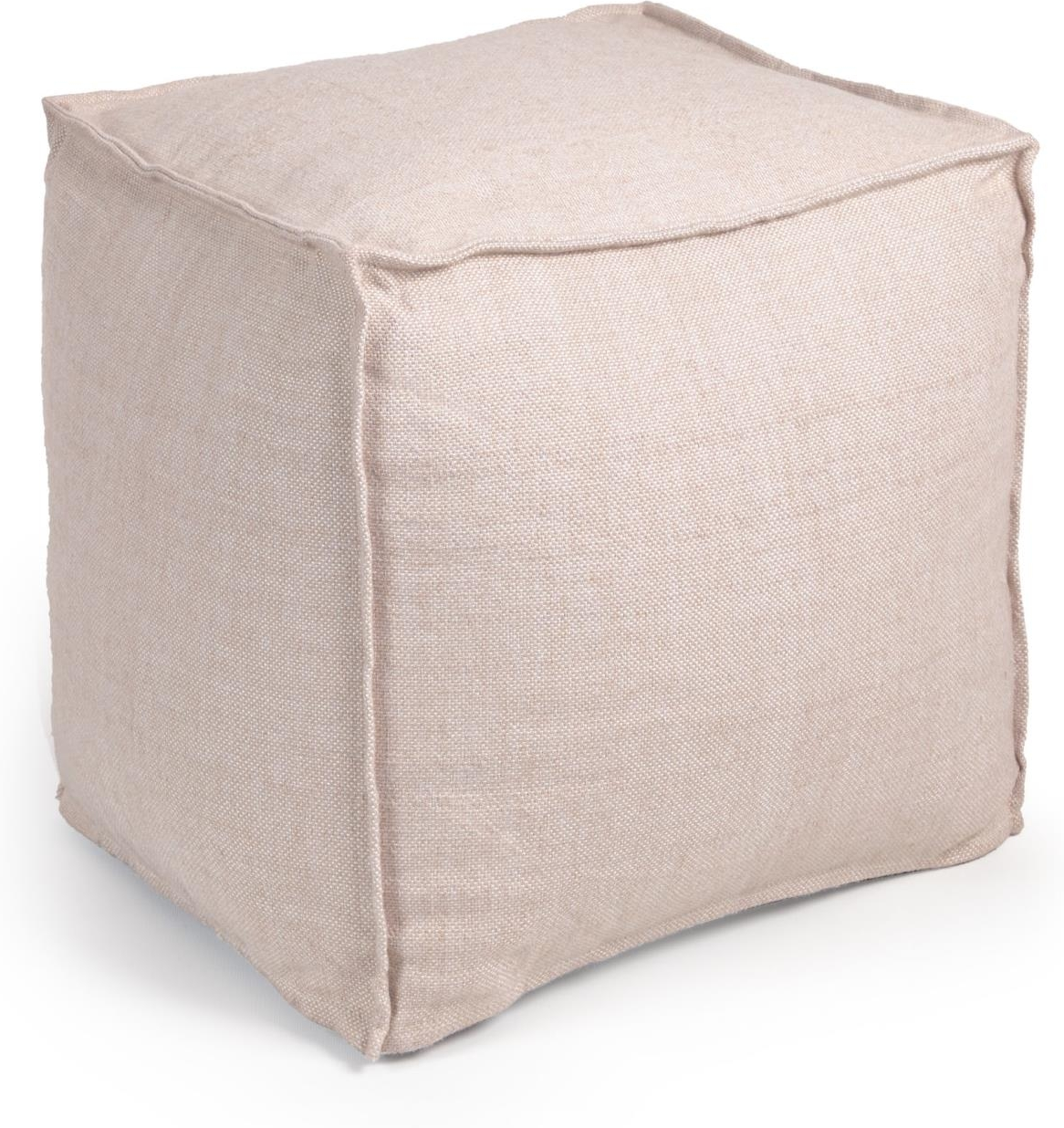 Puff Kave Home Leeith Beige - bæredygtig stofpuff med vaskbart betræk
