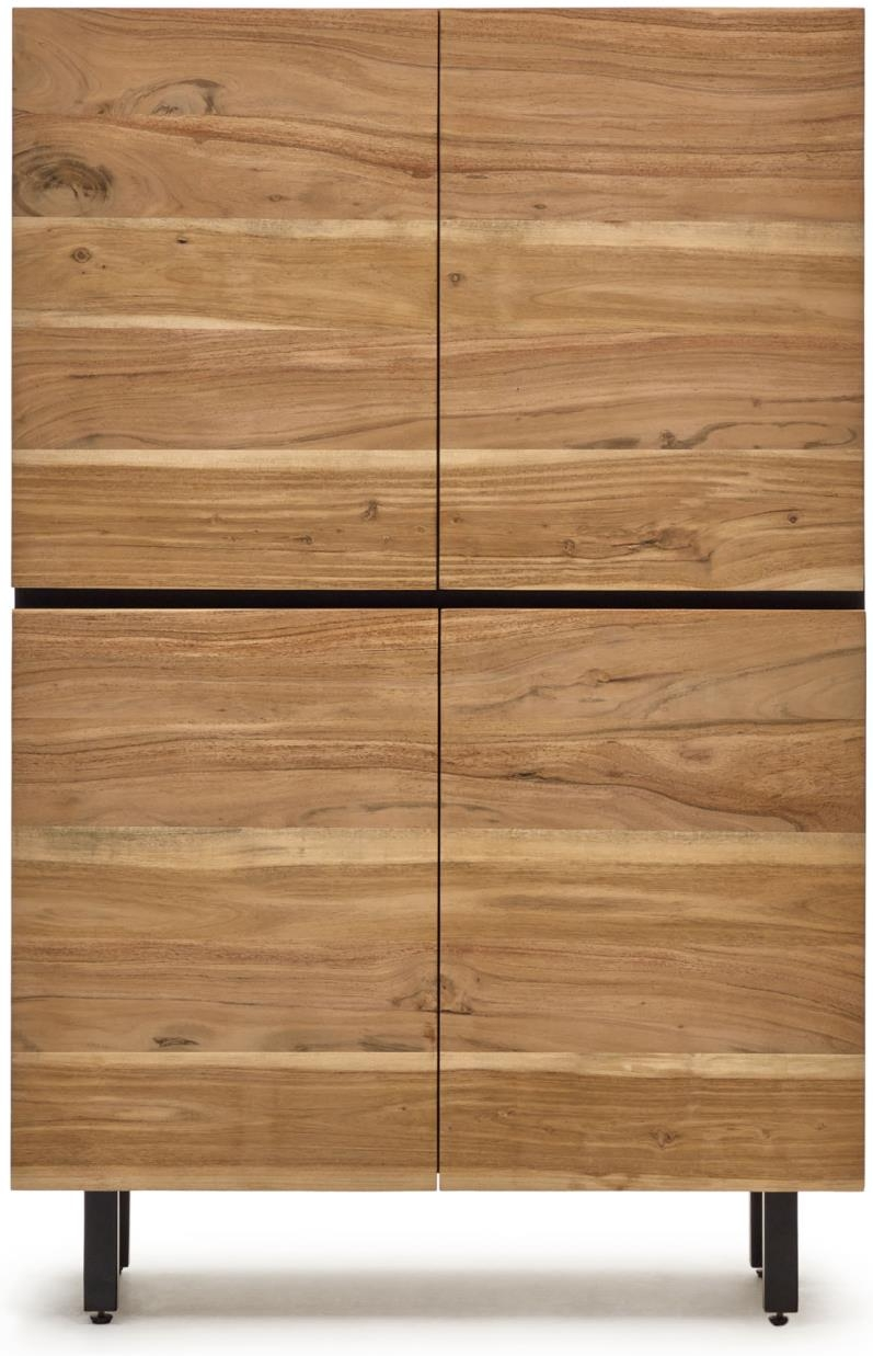 4-dørs skænk Kave Home Uxue i massiv akacietræ natur/sort rustik kolonial H155xB100xD40 cm med justerbare ben