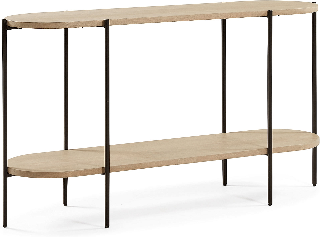 Konsolbord Kave Home Palmia i massivt mangotræ med sort metalramme 140 x 40 x 81 cm