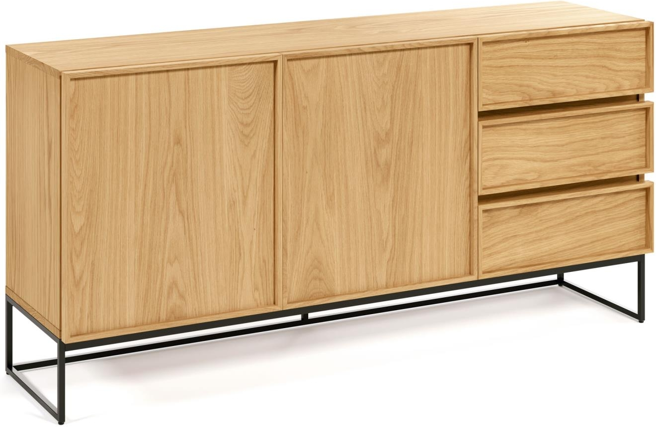 Skænk Kave Home Taiana 160x42x78 cm egefiner & stålramme med soft-close, moderne nordisk design