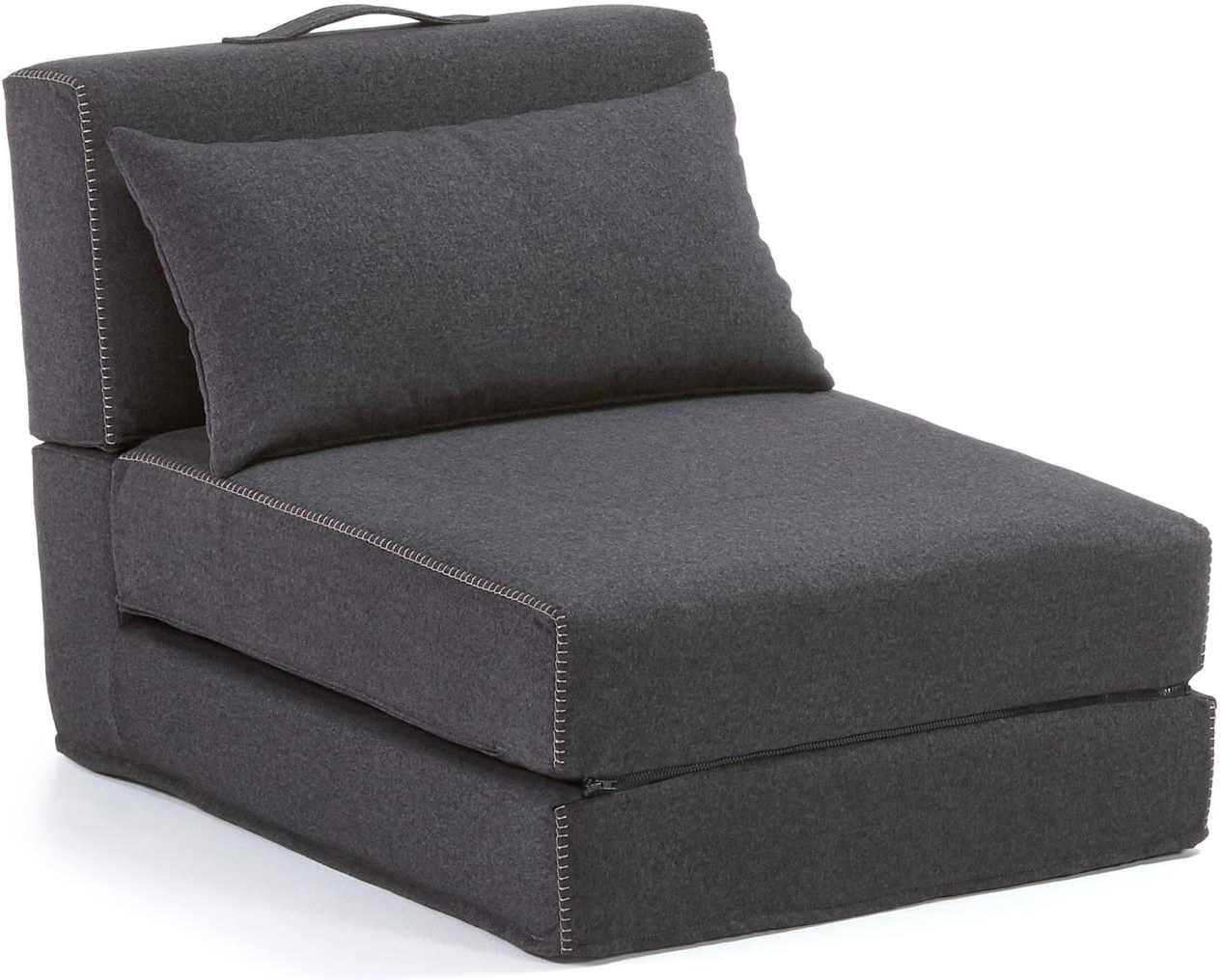 Puf Kave Home Arty sort, multifunktionel gæsteseng i anti-pletbehandlet stof