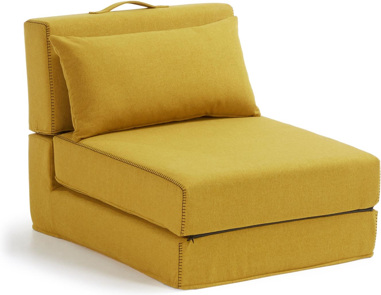 Puff Kave Home Arty multifunktionel foldeseng 70x185 cm pouf sennepsfarve nordisk moderne design