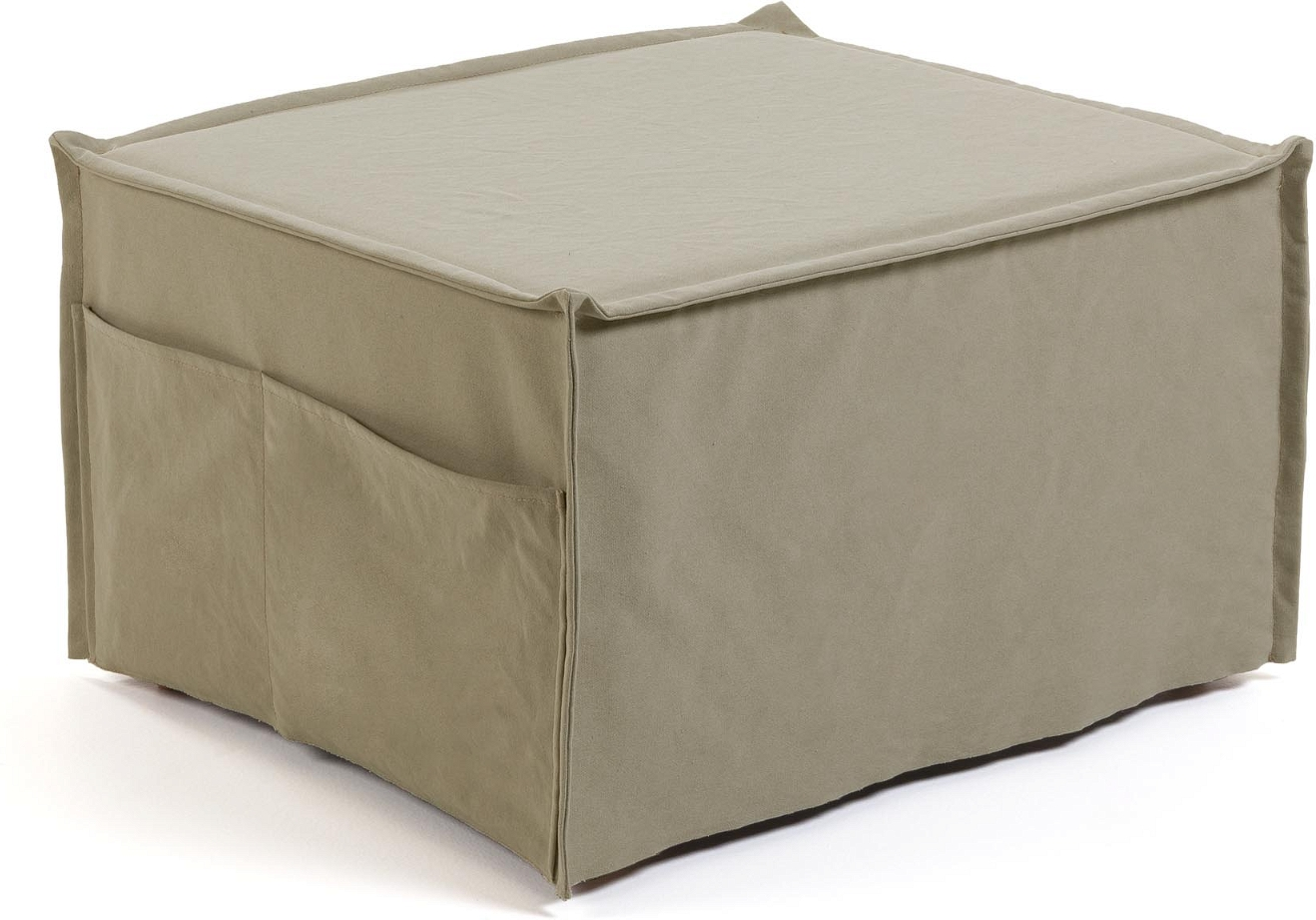 Puf-seng Kave Home Lizzie foldbar gæsteseng beige bomuldsstof nordisk design 60 x 180 cm