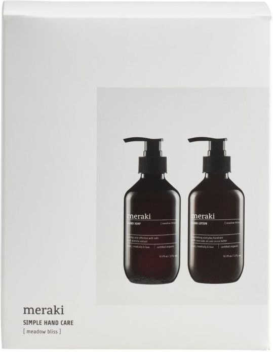 Gaveæske Meraki Meadow Bliss - økologisk håndpleje-sæt med sæbe & lotion, hvid/sort/grå