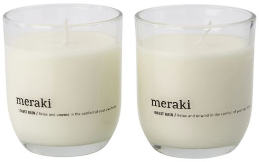 Duftlys 2 stk. Meraki Forest Rain hvid Ø7 x H7,6 cm - op til 22 timers skovduft