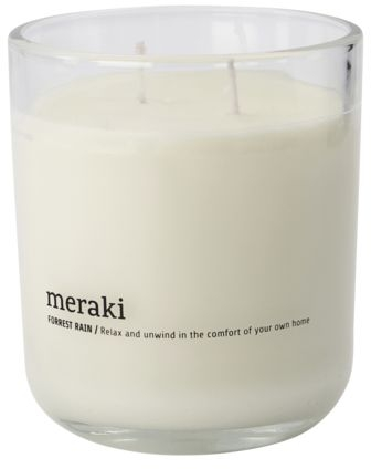 Duftlys Meraki Forest Rain - Ø9,6×H10,5 cm hvid glasholder, op til 60 timers brændetid