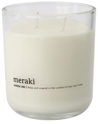 Duftlys Meraki Shadow Lake Ø9,6×H10,5 cm, 60 timers brændetid, hvid glasholder
